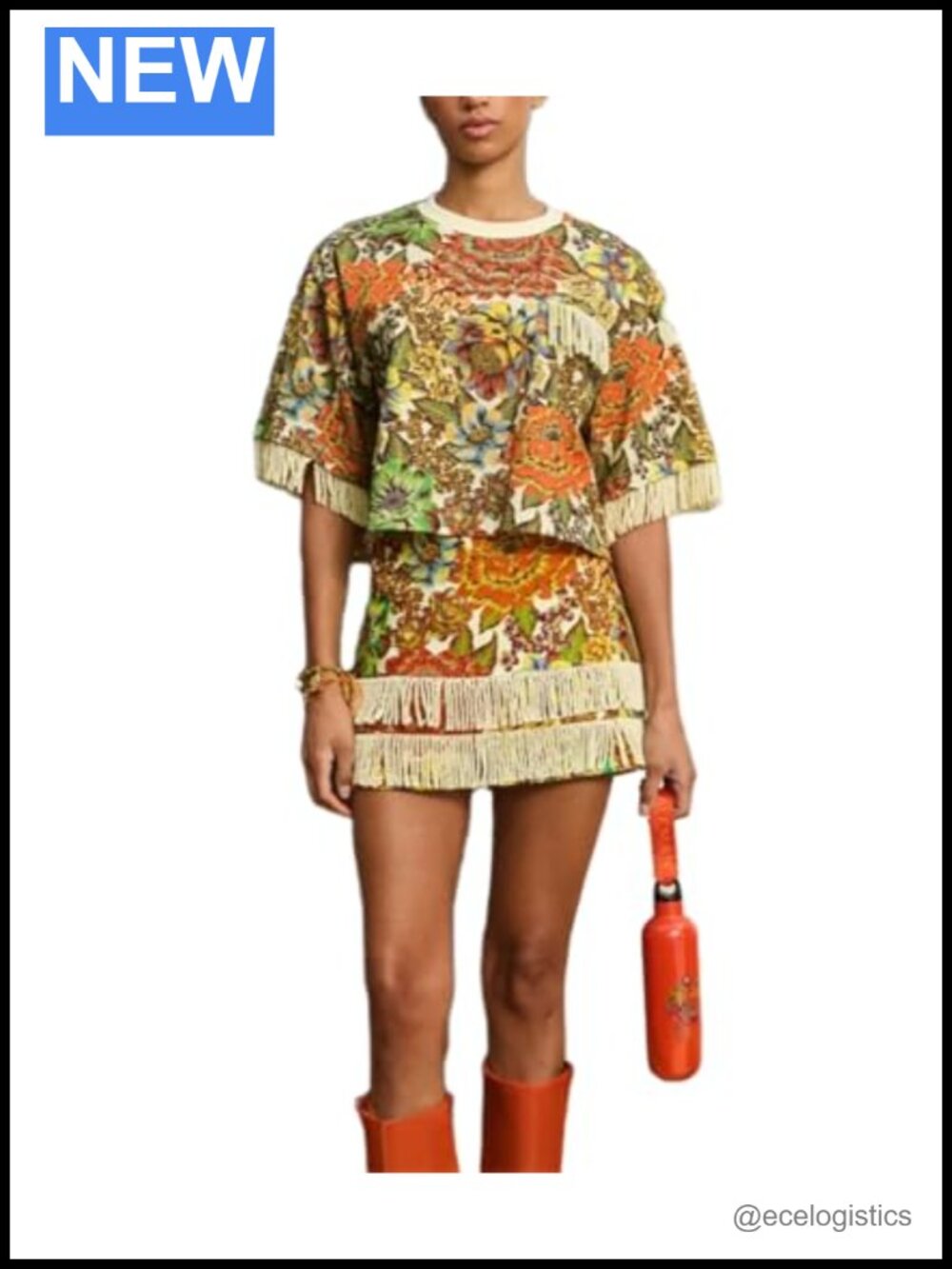 Two Piece Set | Floral Fringe Top & Skirt | Polyester Spandex | Vacation Outfit